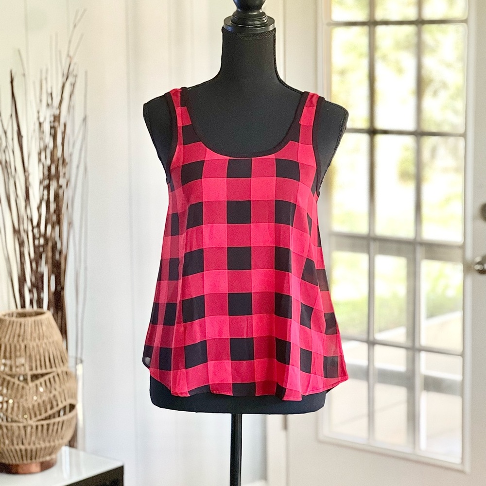 Mudd Red And Black Checkered Tank Size X Small